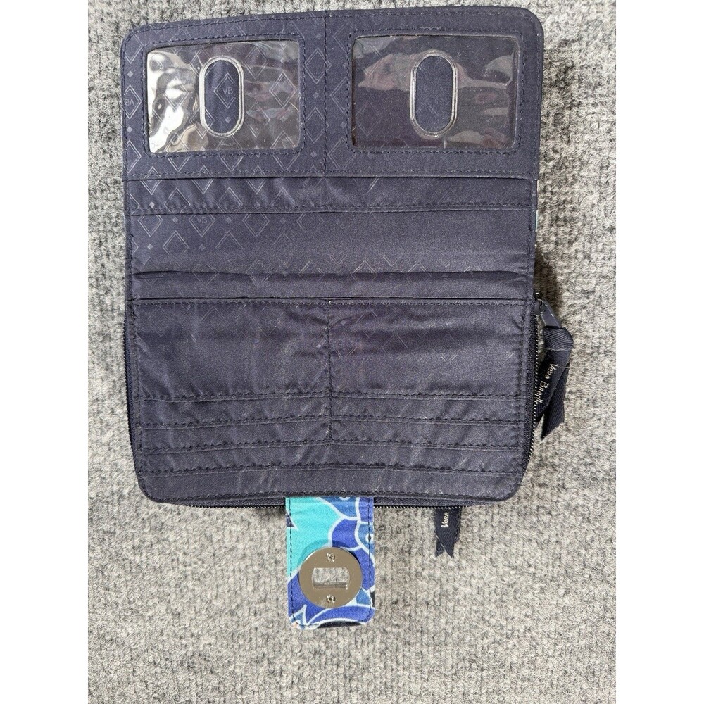 Vera Bradley RFID Turn Lock Zip Around Wallet Floral Quilted Organizer Blue - Picture 4 of 7